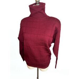 Vintage 1980s Berek 100% Wool Maroon Sweater Turtle Neck Quiet Luxury Small Wine